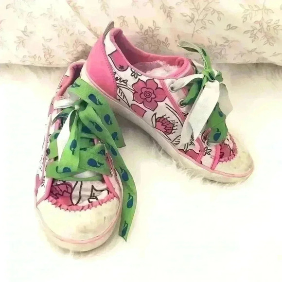 Skechers pink white ballerina spinning twirling shoes girl youth size 1.5 - Picture 4 of 9